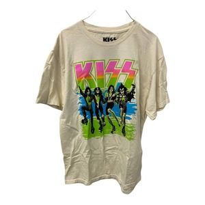 NEW KISS Band Tee LARGE Mens White Graphic Crewneck T-Shirt Short Sleeve Cotton